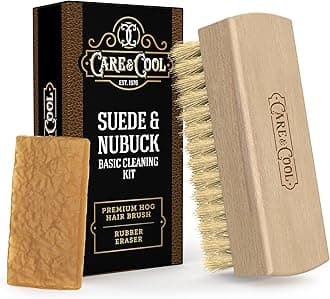 Care & Cool Suede and Nubuck Cleaning Premium Hog Hair Brush 3.94"x1.38" and Rubber Eraser - Gentle Cleaning, Nap Restoration - Ideal for Suede, Nubuck, Leather, Canvas, Knit