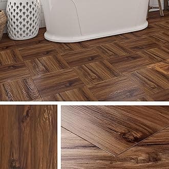 Livelynine Vinyl Flooring Tiles Brown Wood Effect 30x30CM Floor Tiles Self Adhesive Bathroom Waterproof Peel and Stick Floor Tile Kitchen Vinyl Flooring Tile Stick on Natural Wood, 4 PCS