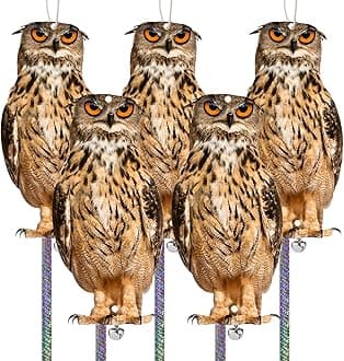 Owl to Keep Pigeon Away, 5 Pack Fake Owl, Reflective Hanging Owls Decoration, Dual-Side Printed Owls to Keep Birds Pigeon Away from Patio Garden