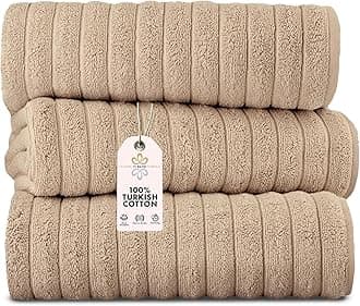 Classic Turkish Towels CTT - Luxury 3 Piece Jumbo Bath Sheets, 100% Turkish Cotton, Absorbent & Ultra Comfy Bath Towel Sheets for Hotels & Spa | 40"x65" (Almond Beige)OEKO-TEX STANDARD 100