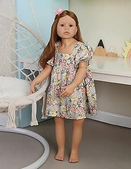 Pinky Reborn 39inch98cm Reborn Toddler Dolls,Huge Baby Full Body Hard Vinyl Realistic Brown Hair Standing Girl Beautiful Dress Model Collectible Toddler Baby Girl for Age3+