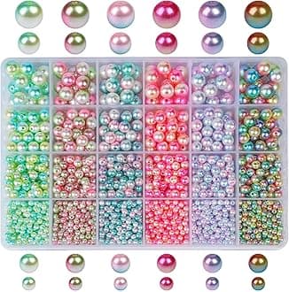 ELECDON 1890Pcs Multicolored Pearls Beads, Loose Round Spacer Beads, Smooth Rainbow Faux ABS Beads for Jewelry Making, Bracelets, Earrings, Necklaces, DIY Crafts 4 6 8 10mm