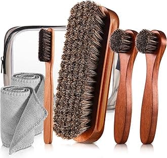 Horsehair Shine Shoes Brush Kit Polish Dauber Applicators Leather Boots Suede Care Cleaning Brushes, Brown