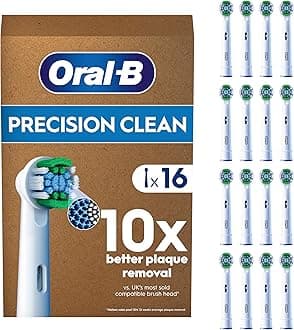 Oral-B Pro Precision Clean Original Electric Toothbrush Head, X-Shape and Angled Bristles for Deeper Plaque Removal, Pack of 16 Toothbrush Heads, Suitable for Mailbox, White