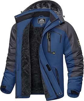 KEFITEVD Men's Waterproof Fleece Jackets Winter Warm Ski Raincoats Outdoor Thermal Coats with Detachable Hood