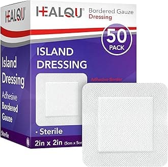 Healqu Bordered Gauze Island Dressing - 50 Count, 2" x 2" Sterile Individually Wrapped Gauze Pads with Water-Resistant, Soft and Breathable Wound Dressing for First Aid and Medical
