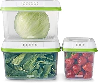 Rubbermaid FreshWorks Produce Saver, Medium and Large Storage Containers, 6-Piece Set, Clear, White, Green, Set of 3, Med & Lg