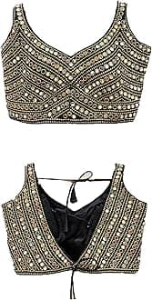 Vihu Fashion Women's Multicolor Phantom Silk Sequin Sleeves Saree Blouse (Half Sleeves Included)