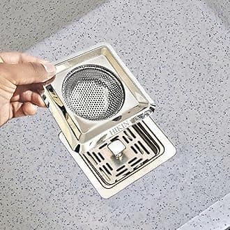 Square Stainless Steel Kitchen Strainer,Sink Jali,Drain Filter,Wide Rim Anti Clogging Mesh Drain Filter Vegetable Hair Catcher Drain Cover,11.5Wx2.5H Centimeters