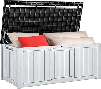 YITAHOME 120 Gallon Outdoor Storage Deck Box, Large Resin Patio Storage for Outdoor Pillows, Garden Tools and Pool Toys, Waterproof, Lockable (Black&White)