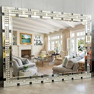 Chende 32" x 47" Crystal Large Wall Mirror Decor, Rectangular Large Living Room Mirror with Beveled Edge and Glass Frame, Entrance, Fireplace, Home Office, Horizontal/Vertical Hanging
