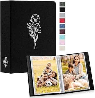 LanpnSmall Photo Album 6x4 2 Packs, Each Pack holds 100 Pictures, Slip in Pockets Mini Linen Top Loading Photo Albums for Portrait Only 10x15cm Picture Black