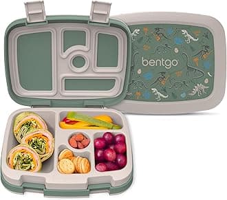 Bentgo Bentgo® Kids Prints Leak-Proof, 5-Compartment Bento-Style Kids Lunch Box - Ideal Portion Sizes for Ages 3 to 7 - BPA-Free, Dishwasher Safe, Food-Safe Materials (Dino Fossils)