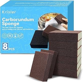 Krisler 8pc Carborundum Sponge Nano Emery Sponges Caspian Stone Pot Clean Brush Rust Eraser Grit Scouring Pads Pot Cleaning Pads with Carborundum Washing Kitchen Cleaner Tool(thickness-1inch)