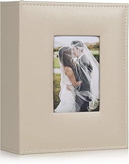 RECUTMS Photo Album 6x4 Photos Album Holds 200 Pockets Photo Premium Leather Black Pages 2 Pockets Small Photo Albums Memo Slot Wedding Anniversary Family Photo Book Albums（Beige）
