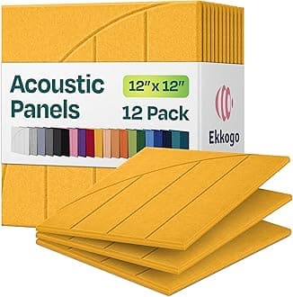 Acoustic Panels 12-Pack Soundproof Wall Panels 12"x12"x0.4" Decorative Sound Dampening for Your Home, Office, Studio, Bedroom & More with Unique ModuArc Carving [Yellow Orange Gold]