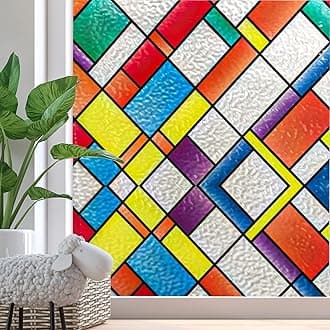 Zindoo Stain Glass Window Film Self Adhesive, Frosted Glass Film for Windows, 3D Window Film Privacy, No Glue Sun Blocker Covering Opaque Decorative Stickers Static Cling for Home, 90x200 cm