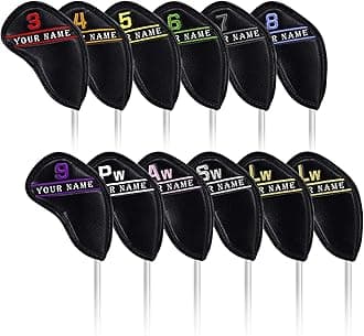 CRAFTSMAN GOLF 12pcs or 1pc Black Leather Golf Iron Head Covers Set Headcover Colorful Number Embroideried for Callaway Ping Taylormade Cobra Also Custom Version w/Your Name