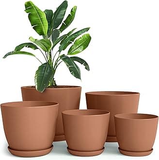 Utopia Home - Plastic Terracotta Pots with Drainage - 7/6.6/6/5.3/4.8 Inches Flower Pots for Indoor Planter - Pack of 5 Plastic Planters, Cactus, Succulents Pot