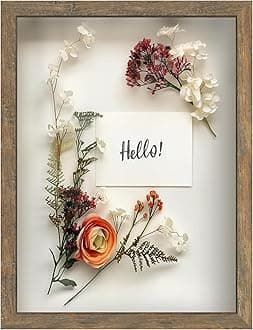 FrameWorks 12" x 16" Driftwood Shadow Box Frame - Soft Felt Backing, Tempered Glass and Includes Elegant White Ball Push Pins