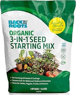 Back to the Roots 3-in-1 Seed Starting Mix 6 Quarts, 100% Organic & USA Made for Herbs, Veggies, Flowers, w/Nutrient Rich Plant Food, Worm-Castings, & Moisture Controlling Yucca Brown