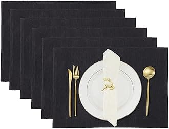 RAJRANG Black Cotton Placemats Set of 6 Reversible Table Mats for Kitchen and Dining Table 13x19 Inches