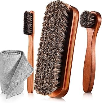 ZJoey 4 Pcs Horsehair Shine Shoes Brush Kit Polish Dauber Applicators Cleaning Leather Shoes Boots Care Brushes Suede Cleaner Brush with Microfiber Shoe Cloth(4 Pcs Style A)