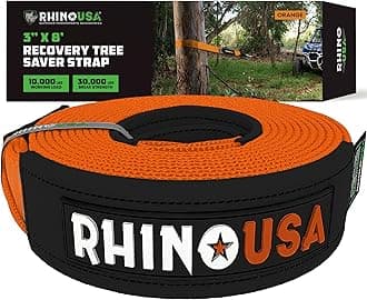 Rhino USA Tree Saver Tow Strap (3" x 8') - 31,518lb Break Strength - Emergency Recovery Strap Winch Extension for Truck, UTV, ATV & More - Heavy Duty Straps Compatible with Jeep, Ford, Toyota (Orange)