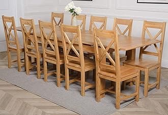 OAK FURNITURE KING Richmond 200cm - 280cm Large Oak Extending Dining Table and 10 Chairs Dining Set with Berkeley Oak Chairs