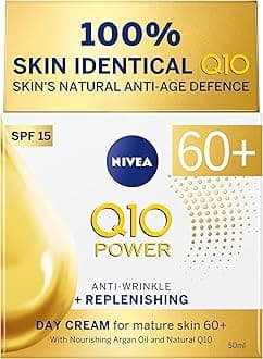 NIVEA Q10 Power 60+ Skin Anti-Wrinkle + Replenishing Day Cream (50 ml), Powerful Anti Ageing Cream, Moisturiser for Women with Coenzyme Q10, Day Face Cream with SPF15