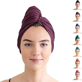 Hair Towel - Organic Jersey Cotton T-Shirt Wrap - For Curly, Wavy and Straight Hair, Quick Dry, Trichologist Approved, Made in the UK, 98cmx58cm (Mulberry)