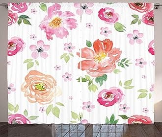 Ambesonne Floral Curtains, Shabby Form Garden Flowers Roses Tulips Watercolor Abstract Art, Living Room Bedroom Window Drapes 2 Panel Set, 108" X 84", Pale Pink
