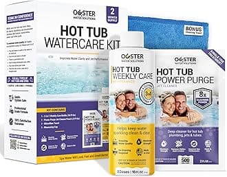 Bio Ouster Hot Tub Chemicals Kit Complete Hot Tub Cleaner Kit with 3in1 Weekly Care, Power Purge Jet Cleaner, Towel, Measuring Cup for Standard and Inflatable Spas Made in USA