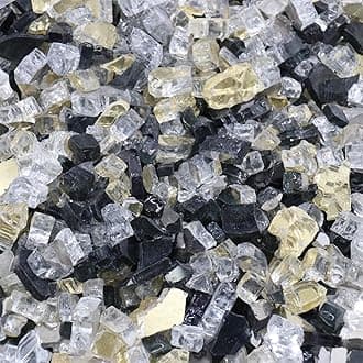 Fire Glass for Fire Pit - Gold Black Clear- 0.5 Inch 18 lbs - Reflective Tempered Glass Rocks for Natural or Propane Gas Fireplace or Fire Pit (0.5 Inch - Ref. Gold, Black, Clear, 18.00, Pounds)…