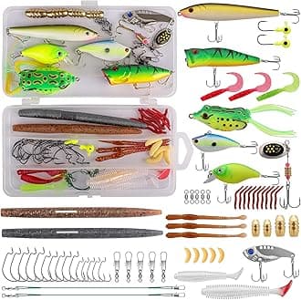 TRUSCEND Fishing Lures Kit with Advanced Waterproof Fishing Tackle Storage Box Including Fishing Hooks Soft Worms Crankbait Swimbait Spinner Jigs Frog Lure for Bass Trout Selmon Fishing Gifts for Men