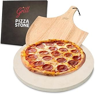 PIZZA STONE | Circular Pizza Stone For Oven Baking & BBQ Grilling With Free Wooden Peel | Extra Large Round 15" Inches Diameter (38CM) Durable Cordierite Cooking Stone.