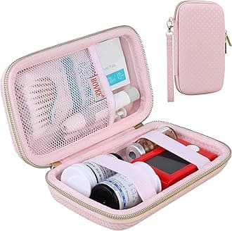 BOVKE Diabetic Supplies Travel Case, Storage Carrying Bag for Diabetes Testing Kit, Blood Glucose Monitor Meters, Test Strips, Medication, Lancets, Needles, Syringes and Diabetic Supplies, Pink Star