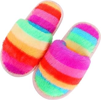 techcity Boys Girls Fuzzy House Slippers Cute Comfy Faux Fur Slip On Fluffy Plush Open Toe Home Slides for Kids Indoor Outdoor Warm Shoes