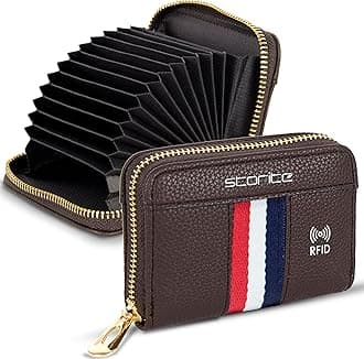 RFID PU Leather Card Holder Wallet | 12 Slot Credit & Debit Card Organizer with Money Zipper Coin Purse for Men & Women – Brown (10.75 x 8 x 2.5 cm)