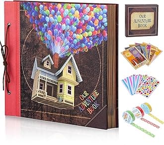 Scrapbook Photo Album, Our Adventure Scrap Book, 12 Inches by Inches Embossed Words Hard Cover Movie Up Travel Scrapbook for Anniversary, Wedding, Travelling, Baby Shower, etc (Scrapbook-Balloon)