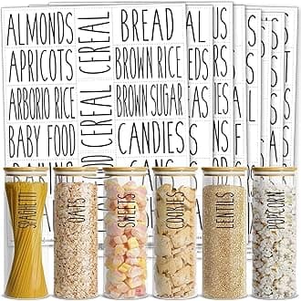 Talented Kitchen 136 Kitchen Sticker Labels for Food Containers - Varied Sizes, Black Text on Clear Background - Waterproof Labels for Jars & Storage