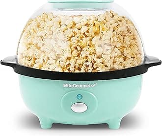 Elite Gourmet EPM330M Automatic Stirring 12-cup Popcorn Maker Popper, Hot Oil Popcorn Machine w/Measuring Cap & Built-in Reversible Serving Bowl, Great for Home Party Kids, Safety ETL Approved, Mint