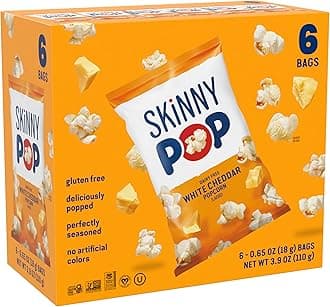SkinnyPop Popcorn Dairy Free White Cheddar Gluten Free GMO Free Healthy Snacks 18g Custom Size (Pack of 6)