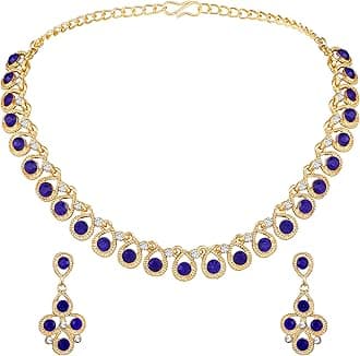 Atasi International Diamond/Stones Silver Plated Alloy Necklace Set with Earrings for Women | Stylish Jewellery for Party, Wedding and Festive Occasions | Fashion Accessories