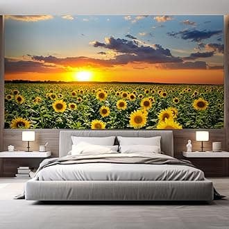 wall26 Field of Blooming Sunflowers on a Background Sunset Removable Wall Mural | Self-Adhesive Large Wallpaper - 48x72 inches