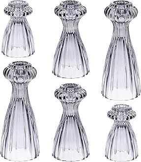 Lysenn Glass Candle Stick Holder Set of 3 – Premium Taper Candle Holders for Romantic Ambiance - Candle Sticks Holder Decor for Special Occasions - Smoke Gray