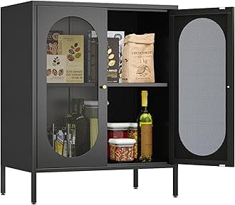 2 Door Accent Cabinet,Metal Storage Cabinet with Adjustable Shelf,Buffet Sideboard for Bed Room,Living Room,Entryway,Hallway,Home,Hotel,Office,Garage,Kitchen,1 Removable Shelf.