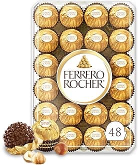 FERRERO ROCHER Fine Hazelnut Milk Chocolate Gift Box, 48 Count, Ideal Hostess Gift, 600g