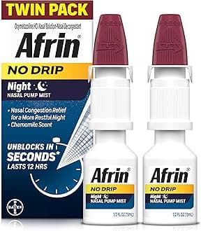 AFRIN No Drip Night Nasal Mist Twin Pack, Non-Drowsy, Fast-Acting Decongestant for Restful Sleep with Chamomile Scent, Adults and Children 6 and Older, .5 fl oz (Pack of 2)