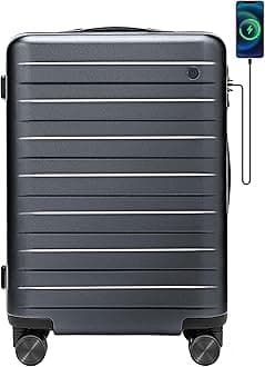 NINETYGOChecked Luggage 24 Inch with USB Port, Large Suitcases with Spinner Wheels, Check-in Medium Hard Shell Bags, TSA Lock for 5-7 Days Travel (65L, Gun, Rhine Pro Plus)